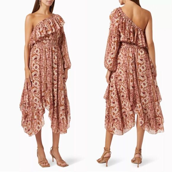 Misa Los Angeles Rumi One Shoulder Floral Asymmetrical Dress Size L - Picture 1 of 8